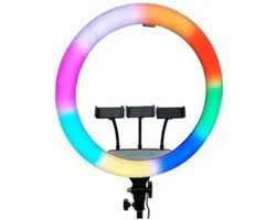 Rixus - Beauty Rainbow Selfie Ring Light - Ring lamp + HOLDER STICK - Selfie lamp - Tiktok lamp - RGB kleuren selfie ring lamp - 22 INCH live video photographic fill lamp LED RXLG32