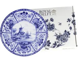 Wandbord Delfts blauw - Royal Delft - Ø 28 cm - Molen - Geschenkdoos - Relatiegeschenk - Delfts blauw bord - Souvenir Holland