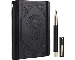 TIEFOSSI Lined Journal Notebook voor dames en heren, leren dagboek met pen, A5 Evil Eye hardcover notitieboek voor werk, dagboek, reizen en school