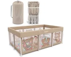 Leefico Parc Bébé 120x180 cm - Très rapide à plier - Parc Bébé Pliable avec Tapis de Jeu - Parc de Jeu - Parc Enfant - Parc Bébé - Motif Ours Beige
