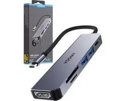 Voomy USB C Hub - 6 in 1 - 4K HDMI - USB C 100W - SD / Micro SD / TF Kaart lezer - USB A 3.0 - Docking Station - USB Splitter - USB-C naar HDMI - Thunderbolt - USB C USB A - Geschikt voor Macbook Pro / Air / Windows / Universeel