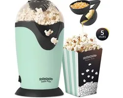 JAP Appliances Happy Pops - Retro popcorn machine (2-3 personen) 1200W - Inclusief maat- en botersmeltlepel - Klaar binnen 3 minuten - Zonder olie - Groen