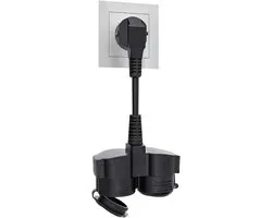 Dubbelstekker voor stopcontact, verlengkabel kort met 2-voudige Schuko stopcontacten, stopcontact met aarding IP44 waterdicht, 1,5mm², tot 250V/16A, dubbele stekker buiten voor huis, kantoor