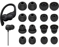 8 paar Powerbeats Pro Ear Tips Buds, 4 Size Vervanging Zachte Flexibele Fit in Case Ruisonderdrukking Siliconen Rubber Gel Oordopjes Oordopjes Wing Skin Accessoires Compatibel met Beats Flex/BeatsX - Zwart