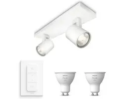 Philips Hue Runner Opbouwspot (Wit) - Warmwit Licht - Incl. Hue Dimmer Switch - Plafondspot met 2 Lichtpunten - GU10 - Hue White