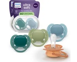 Philips Avent Ultra Soft – Sucette en silicone ultra douce (18 mois et plus) – Pour peaux sensibles – Lot de 4 – SCF093/08