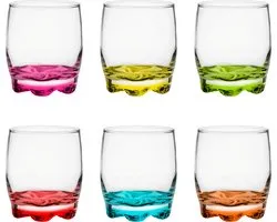 Glasmark Drinkglazen Tumblers - glas - gekleurde basis - 6x stuks - 250 ml - waterglazen