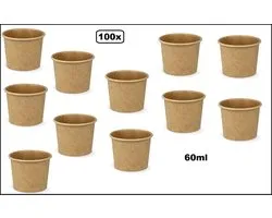 100x Bio sausbakje karton kraft 60cc - Sup free -Sauscup Composteerbaar saus mayonaise ketchup mosterd bakje eten food