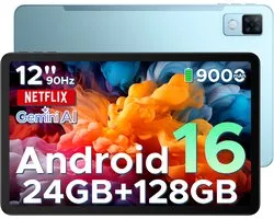 Tablette DOOGEE U12-Android 16-Tablette 12 pouces+écran 90Hz-9000mAh/18W-Gemini AI-UNISOC T7255 Octa Core-Tablette PC-24GB RAM+128GB ROM (2 TB/TF)-13 MP+8 MP-7,8 mm ultrafin-WiFi 5-Widevine L1-GPS-Face ID-OTG-FM