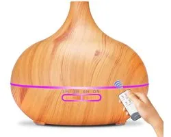 Diffuseur d'huiles essentielles d'aromathérapie Noeá - Grain de bois - Télécommande - Humidificateur ultrasonique - 550 ml - Lumière LED 7 couleurs