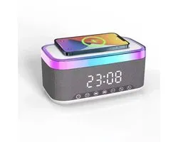 Yuconn Digitale Wekker – Wekker met Draadloze Oplader, Nachtlamp & Bluetooth Speaker