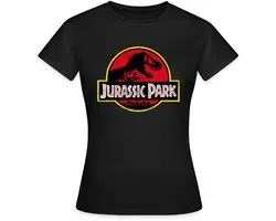 Jurassic Park Klassiek Logo In Rood Met T-Rex T-Shirt Dames