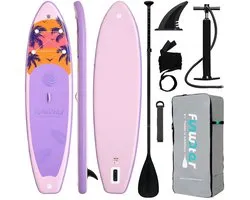FunWater Stand Up Paddle Board 335x84x15 cm - Opblaasbaar paddleboard voor volwassenen en beginners - Compleet SUP pakket - Max.120 KG - Lila-roze