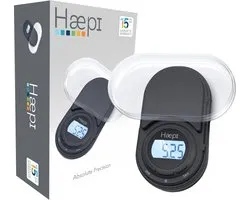 Haepi - Balance de cuisine électronique haute précision 200g/0,05g et 200g-500g/0,1g, écran rétroéclairé, format ultra compact, fonction tare, fonction liquide, plateforme pour pesée immédiate, piles incluses, garantie 15 ans