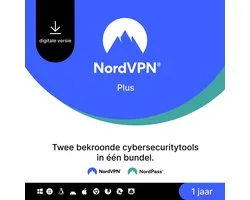 NordVPN Plus - Cybersecuritypakket - VPN en Password Manager - 1-jarig Abonnement - PC & Telefoon Download