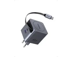 UGREEN Nexode 45W USB C-Charger avec câble rétractable chargeur rapide GaN chargeur 3 ports chargeur PPS 25W compatible avec Galaxy S25, S24, A15, iPhone 16-8-série, iPads, MacBook Air