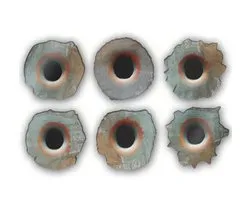 6x 3D Bullet Hole Stickers – Waterdichte Auto & Motor Decals – Roestige Kogelgat Sticker voor Autoruit, Tank & Carrosserie
