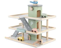 Babiem® Noah - Speelgoedgarage - met Accessoires - Parkeergarage Speelgoed - Parkeergarage - 45x30x37 cm - 7-Delige Set - Autogarage Speelgoed - FSC® Hout