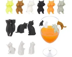 NBEADS 12 Pcs Silicone Drink Markers, 2 Styles and 6 Colors, Different Postures for Cats, Wine Glass, Charms Pussy, Drinking Cup, Bottle, Label, Pet Animal, Mugs, Tag for Bar,, Silicone