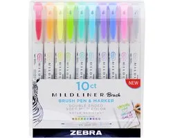 Zebra Mildliner Brush Set – Creative marker – Twinmarker – Tekstmarker – Brede + brush punt – 10 stuks