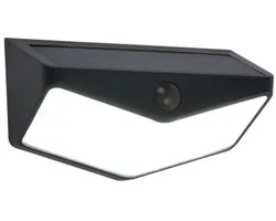 LUTEC Wings - LED solar wandlamp voor buiten - Optimaal opladen door schuin zonnepaneel - PIR bewegingssensor - Dag/nacht sensor - 500Lm - 5000K helder wit licht - IP44 extra weerbestendig - Mat zwart - 150 x 80 x 65 mm