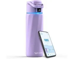 WaterH BOOST - Slimme Waterfles met Herinnering om Water te Drinken & Water Tracker Fles - Dubbelwandige stalen drinkfles - Wijde opening - 710ml - Paars