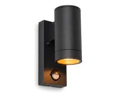 Luminize Buitenlamp met bewegingssensor - Wandlamp buiten met sensor - Instelbare sensor - GU10 fitting - Up en down light - IP44 aluminium - 11x7x15 cm - Zwart