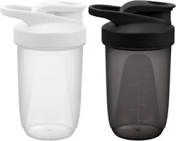 Set van 2 Premium Protein Shakers Wave Shakers voor het mixen van diverse ingrediënten, homogene shakebeker voor eiwitshakes, gemakkelijk schoon te maken, duurzaam en veilig, 300 ml,Zwart + Wit