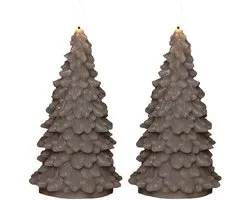 Anna's Collection LED kerstboom kaars - 2x - taupe - 20 cm - kerstkaars - kerstdiner kaarsen