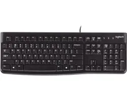 Logitech K120 Corded Keyboard, Taille réelle (100 %), Avec fil, USB, Clavier à membrane, QWERTY, Noir