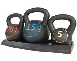 Ensemble Kettlebell Kettlebell 3 Pièces 17,78x17,78x27,94cm Noir Caoutchouc Poignée Antidérapante 5 10 15 Lb Musculation Fitness Rééducation Gym à Domicile
