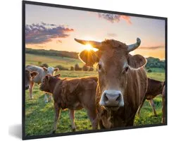 PosterMonkey - Poster - Cadre photo - Vaches - Coucher de soleil - Nature - Animaux - Vache - Cadre - 80x60 cm - Poster vache - Cadre photo - Affiche dans cadre - Poster nature