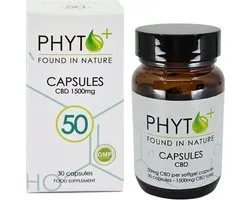 Phyto Plus® CBD Capsules 50 - Full Spectrum - Extra Sterk - 50mg - Cannabidiol - CBD - 1500mg Totaal - Pillen - Supplement - Hennepolie - Cannabis olie - Wietolie