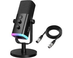 FIFINE AM8 - Met XLR Kabel - Microphone Studio USB / XLR - Compatible PC/PS4/PS5 - RGB - Podcast - Gaming - Streaming - Zwart