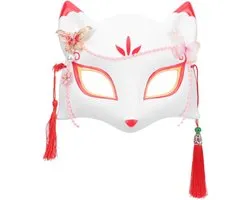 Halloween Fox Masks Kitsun Kat Masks Japanse Kimono Masks Half Masquerade Masks met Tassels Halloween Cosplay Props voor Mannen Vrouwen Wit