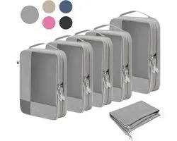 Skycases Travel Essentials Cubes d'emballage – ​​Set de 6 pièces – Rangement pour sièges-auto de compression de Luxe en nylon de haute qualité – Peu encombrants et durables – Idéal pour les Voyages – Gris clair