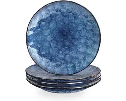 Vicrays Diner bord Set van 4, 10,5 inch, rond, magnetron, oven, vaatwasmachinebestendig, krasbestendig, porselein gekarteld geschikt voor biefstuk, pasta, pizza, thuis, feest, restaurant (blauw)