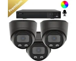 3x Beveiligingscamera set – Bedraad – Sony Dome Premium AI-ISP 8MP Full Color UltraHD 4K – Zwart
