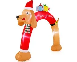 Arche de Noël gonflable COSTWAY en forme de teckel, 242 cm, décoration de Noël avec LED et sac de transport, grande guirlande lumineuse pour jardin, patio, terrasse, autogonflante