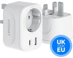 Voomy Reisstekker Engeland/UK - USB-C & USB-A - Wereldstekker Type G - Wit