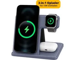 Chargeur Sans Fil 3 en 1 Garzini - Station de Charge Pliable - Compatible iPhone 12 13 14 15 16 17 18, Apple Watch, Earpods - Smartphone, Montre Connectée et Écouteurs - Chargeur Rapide 15W - Qi Wireless Charger - Station de Recharges - Bleu