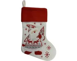 Kerstsok wit/rood pluche 45 cm - Kerstversiering/kerstdecoratie kerstsokken