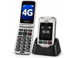 Artfone G6 - Téléphone Mobile Senior - Pliable - Deux écrans - 3G - Caméra - GSM avec station de recharge