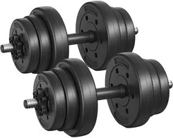 SONGMICS - Dumbells - Verstelbare Halterset - Dumbell Set - Met Stalen Verbindingsbuis - 20 kg - Voor Fitness Training