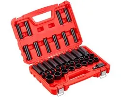 39-Delige 1/2 Inch Drive Impact Socket Set, 6-Punt Diepe en Shallow Sockets, Metrische Maten 9-30 mm, Duurzame Cr-V Staal, Inclusief Universele Joint, Dubbele Markeringen, Sterke Draagkoffer
