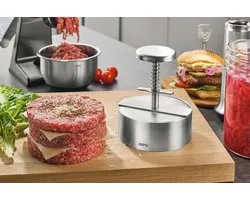 Professionele hamburgermaker/hamburgerpers, Ø11.5 cm, Met 10 maataanduidingen tussen 100 g - 400 g, Hoogwaardig RVS, 20 jaar garantie - GEFU | PÄTTI