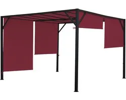 Pergola Baia, tuinpaviljoen terrasoverkapping, stevig 6cm stalen frame + schuifdak bordeaux-rood ~ 3x3m