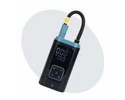 Pompe à pneus électrique Voltano / Pompe à vélo Pour voiture / Moto / Scooter - Noir / Bleu glace - Compresseur d'air portable - Positions préprogrammées - Pompe jusqu'à 10,3 BAR - Incl. Embouts Presta, Schrader, Valve hollandaise et plus