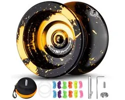 MAGICYOYO JoJo Professionnel N11 Plus Yo-yo réactif pour enfants, yo-yo en métal avec mode yoyo non réactif + kit de roulements de yo-yo + 12 ficelles de yo-yo + sac de yo-yo (or noir)