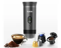 Flavers ® | Machine à Espresso Électrique Portable | Gris | Appareil à Café pour Sur la Route | Capsules & Café Moulu | Machine à Espresso Portable | Ensemble-cadeau | copain café | Machine à café portative | Appareil à Café pour Voyage & Camping